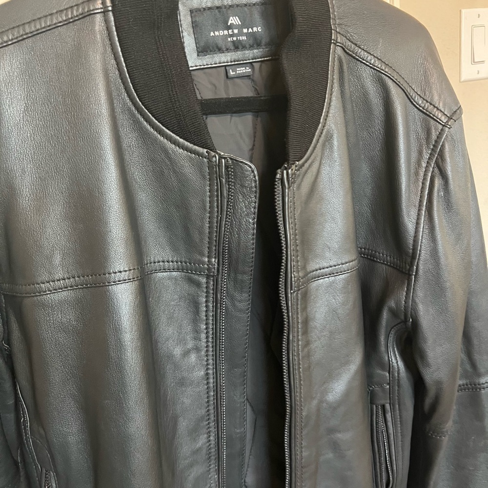 Andrew Marc Black Leather Bomber Jacket